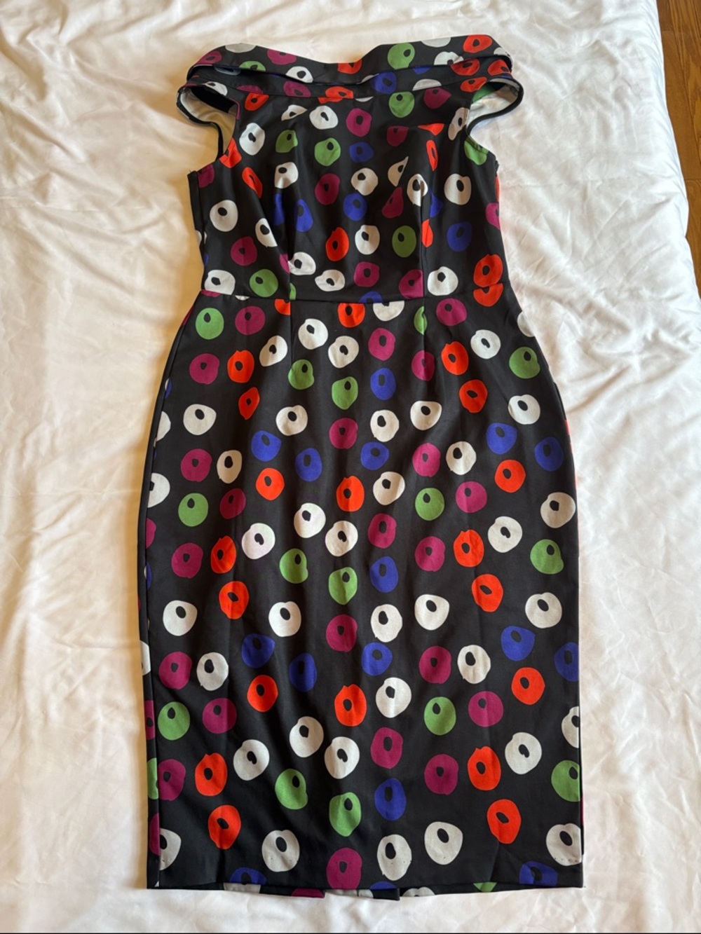 Barbie x Unique Vintage Black Midi Dress with Multi-Color Apple Print